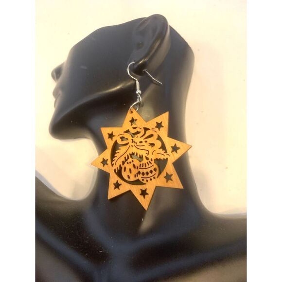Wooden Star Earrings  - Picture 1 of 3